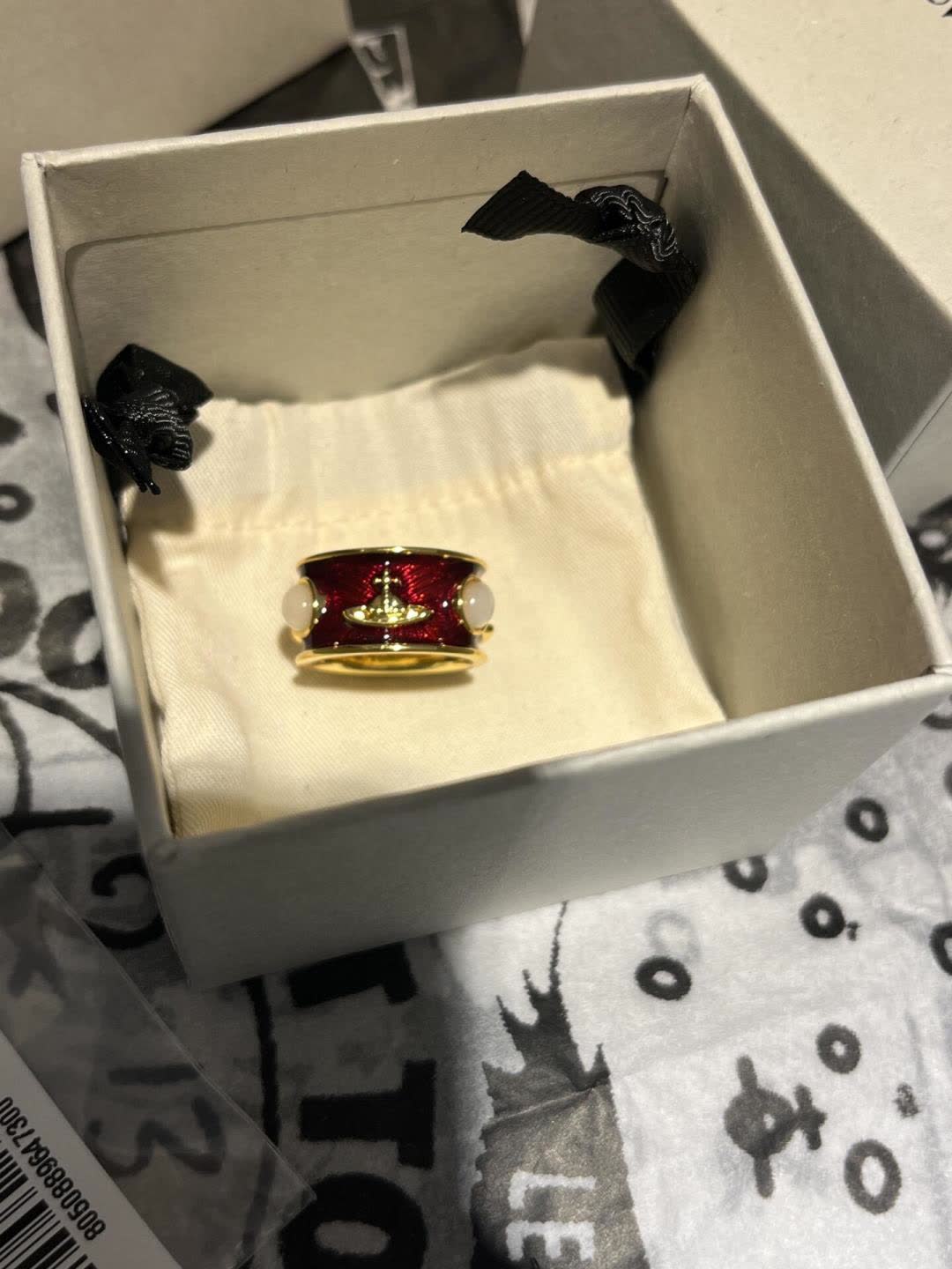 Vivienne Westwood Red Enamel Ring with Pearl